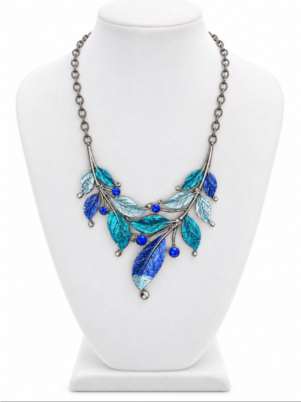 “VTG” Blue and Teal Leaf Statement Necklace